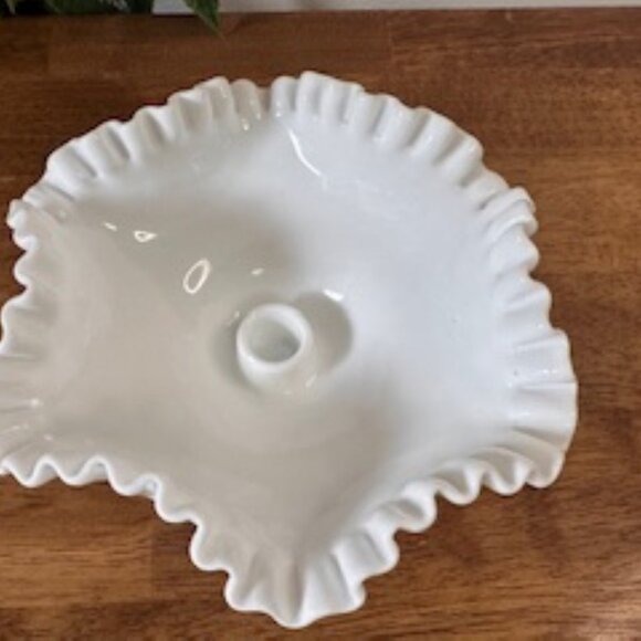 Fenton Hobnail Milk Glass Candle Bowl Ruffled Edge Pedestal Holder Vintage - Picture 3 of 3